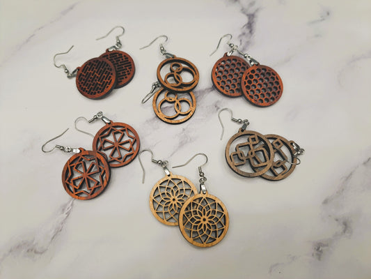 Geometric Handmade Earrings in Various Wood Species