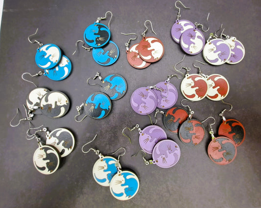 Colorful Yin-Yang Wooden Earrings for Cat Lovers and Statement Jewelry Fans